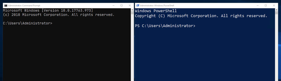 Ein einfaches Windows-cmd-Fenster und ein Windows-PowerShell-Fenster