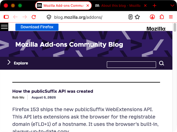 A screenshot of a browser window with one open tab. Browser is black. Browser's tabs and URL bar are white with red icons and red text. The color of the text in the open tab is red. The text color contrasts well with the black background color of the tab.