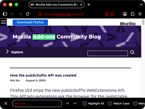A screenshot of a browser window with one open tab. Browser is black. Browser's tab and URL bar are black with white text and icons. The text inside the URL bar is red. The icons and find in page field have red text with black background.